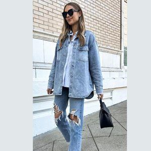 Vintage Stanley Oversize Boyfriend Flannel Lined Denim Shirt